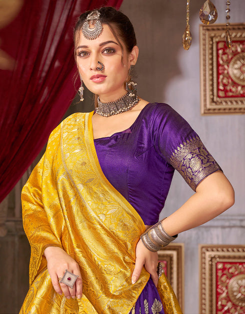 Traditional Function Wear Heavy Jacquard Silk Lehenga Choli Collection Purple Fancy Jaquard Silk Lehenga Choli Close-up View